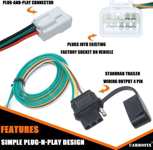 Alt view image 2 of 7 - CARROFIX Vehicle Wiring Harness Kit with 4-Pole Flat Trailer Connector for Select Subaru