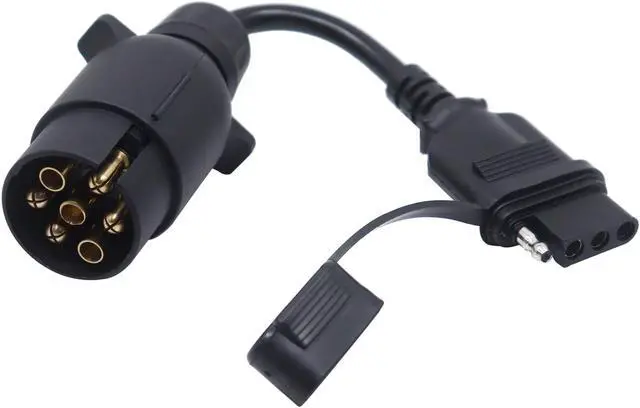 Main image of CARROFIX European Style Vehicle-end 7 Way Round Pin Outlet to American Style Trailer 4 Way Flat Connector