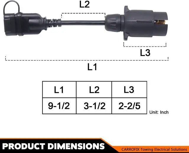 Alt view image 5 of 7 - CARROFIX European Style Vehicle-end 7 Way Round Pin Outlet to American Style Trailer 4 Way Flat Connector