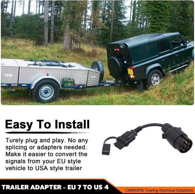 Alt view image 6 of 7 - CARROFIX European Style Vehicle-end 7 Way Round Pin Outlet to American Style Trailer 4 Way Flat Connector