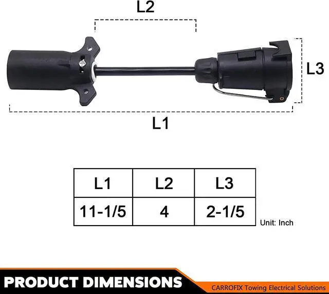 Alt view image 6 of 7 - CARROFIX American Style Vehicle-end 7 Way Blade Connector to European Style Trailer 7 Pin Round Plug