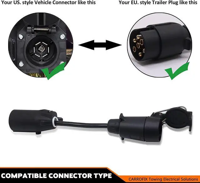 Alt view image 3 of 7 - CARROFIX American Style Vehicle-end 7 Way Blade Connector to European Style Trailer 7 Pin Round Plug