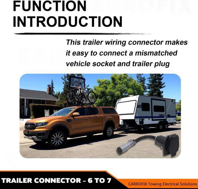 Alt view image 5 of 7 - CARROFIX Vehicle-Side 6-Way Round to 7-Way RV Blade Trailer Wiring Adapter, 6 Pole on Truck to 7 Blade on Trailer Connector, Flexible Wire Gives More Turning Radius