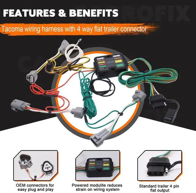 Alt view image 2 of 7 - CARROFIX Custom Fit Vehicle Taillight Wiring Harness with 4-Way Flat Trailer Connector for 2016-2023 Toyota Tacoma
