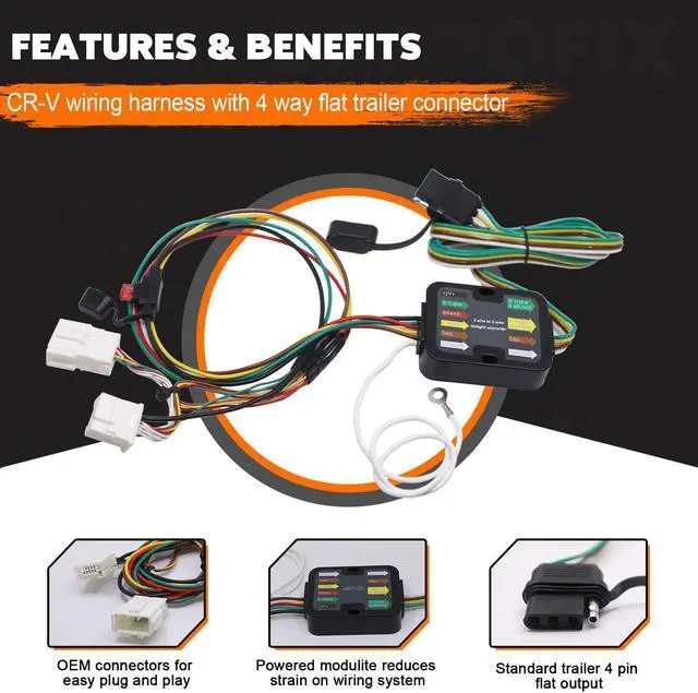 Alt view image 2 of 7 - CARROFIX Custom Fit CRV Wiring Harness with 4 Way Flat Trailer Connector for 2012-2016 Honda CR-V Simple Plug-in Hitch Wire Harness