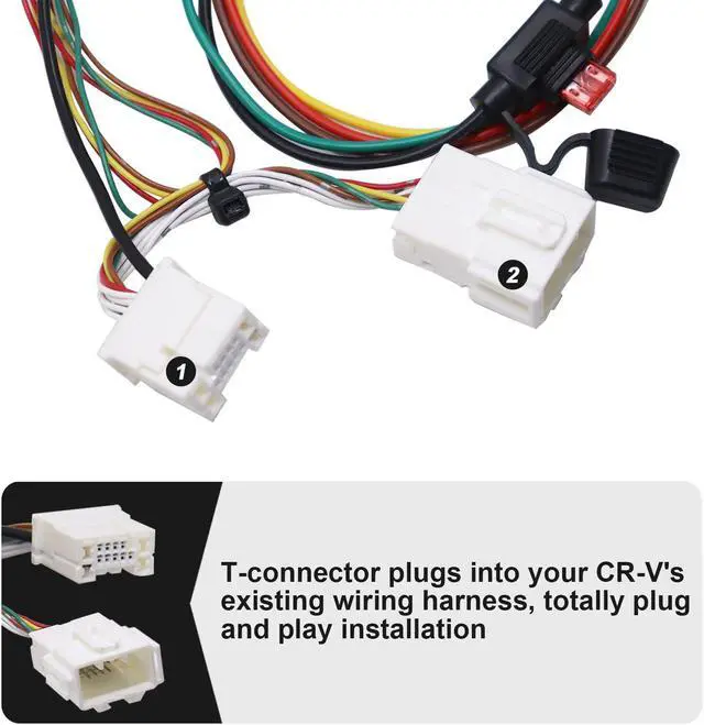 Alt view image 3 of 7 - CARROFIX Custom Fit CRV Wiring Harness with 4 Way Flat Trailer Connector for 2012-2016 Honda CR-V Simple Plug-in Hitch Wire Harness