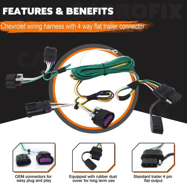 Alt view image 2 of 7 - CARROFIX Custom Fit 4-Way Flat Vehicle Trailer Wiring Harness, 56094 Compatible with 2010-2017 Chevrolet Equinox & GMC Terrain