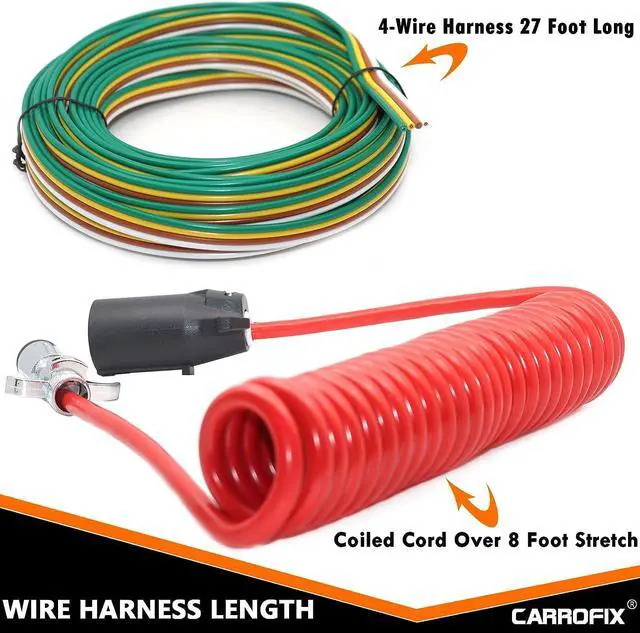 Alt view image 2 of 6 - CARROFIX Universal 7 Pin to 6 Pin Wire RV Towed Vehicle Wiring Kit 8FT Coiled Cord Cable Trailer Harness Wiring Connector