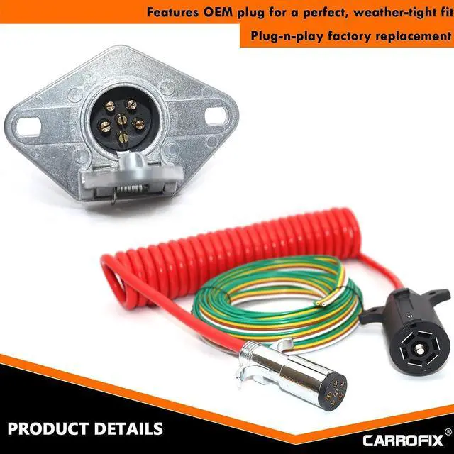 Alt view image 4 of 6 - CARROFIX Universal 7 Pin to 6 Pin Wire RV Towed Vehicle Wiring Kit 8FT Coiled Cord Cable Trailer Harness Wiring Connector