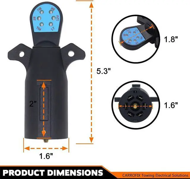 Alt view image 5 of 6 - CARROFIX Vehicle Side 7 Way Trailer Light Tester 7-Pin Blade RV Style Connector Tester LED Circuit Detector for Taillight, Turn Signal, Brake Light