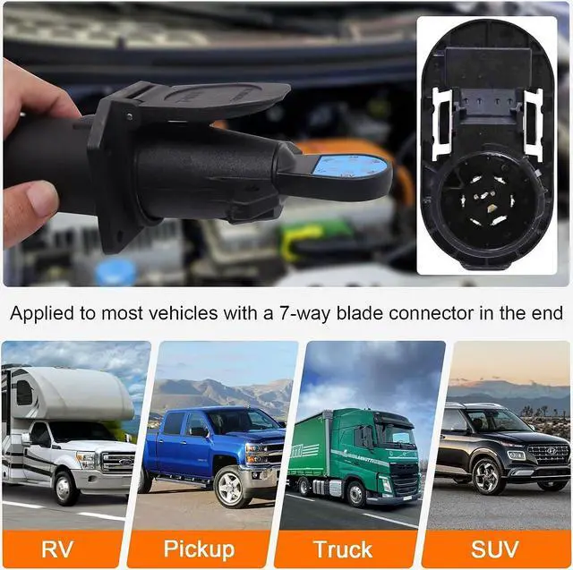 Alt view image 6 of 6 - CARROFIX Vehicle Side 7 Way Trailer Light Tester 7-Pin Blade RV Style Connector Tester LED Circuit Detector for Taillight, Turn Signal, Brake Light