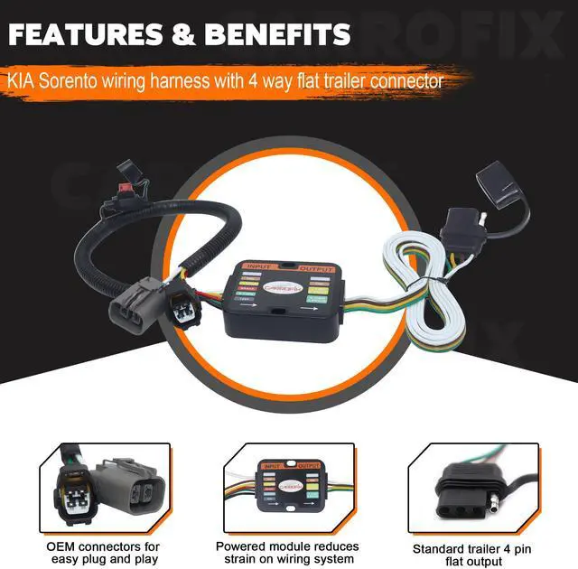 Alt view image 2 of 7 - CARROFIX Vehicle-Side Tow Harness Trailer Wiring Kit with 4-Way Flat Trailer Connector for Hyundai Santa Fe, Veracruz; Kia Sedona, Sorento