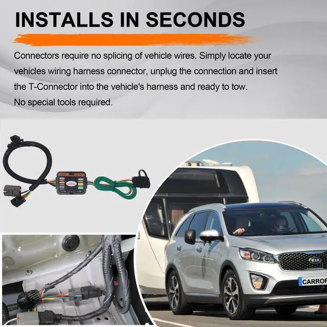 Alt view image 6 of 7 - CARROFIX Vehicle-Side Tow Harness Trailer Wiring Kit with 4-Way Flat Trailer Connector for Hyundai Santa Fe, Veracruz; Kia Sedona, Sorento