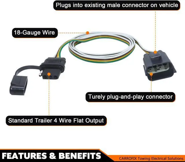 Alt view image 2 of 7 - CARROFIX Trailer Tow Harness, 4 Pin Flat Wiring Kit for Factory Tow Package, Compatible with GMC Acadia, Chevrolet Traverse and Buick Enclave