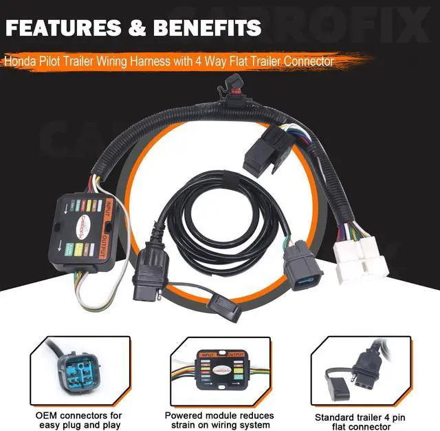 Alt view image 2 of 7 - CARROFIX Custom-Fit Vheicle Wiring Kit with 4 Way Flat Trailer Connector for 2012-2015 Honda Pilot with Factory Tow Package