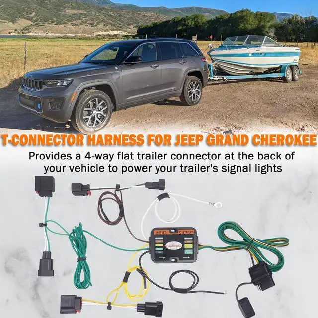 Alt view image 5 of 6 - CARROFIX Custom Fit Vehicle Taillight Wiring Harness with 4 Way Flat Trailer Connector for 2014 - 2022 Jeep, Grand Cherokee