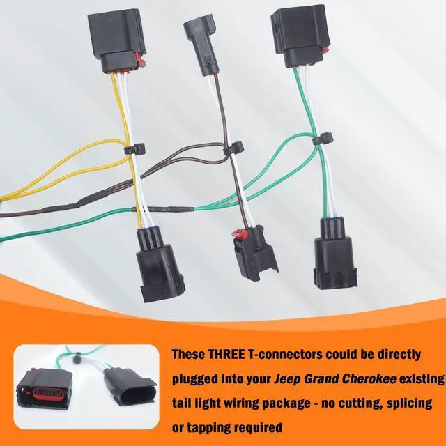 Alt view image 4 of 6 - CARROFIX Custom Fit Vehicle Taillight Wiring Harness with 4 Way Flat Trailer Connector for 2014 - 2022 Jeep, Grand Cherokee