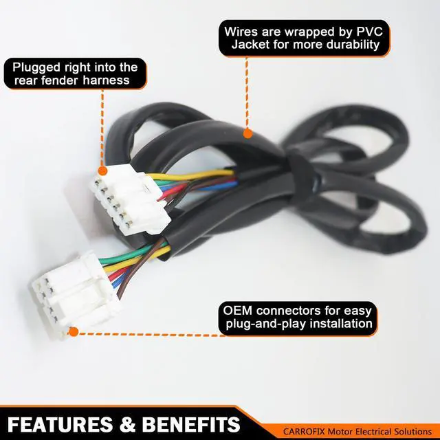 Alt view image 3 of 7 - CARROFIX Replacement 2120-1060 Harley Rear Tail Light Fender Wiring Harness Plug-N-Play NRFH-01