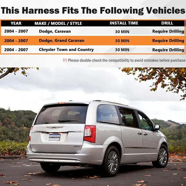 Alt view image 3 of 6 - CARROFIX Custom Fit T-Connector Harness 4 Way Flat Trailer Hitch Wiring Vehicle-Side 4 Pole Flat Connector, Compatible with 2004 - 2007 Chrysler Town & Country, 2004 - 2007 Dodge Caravan, 2004 - 2007