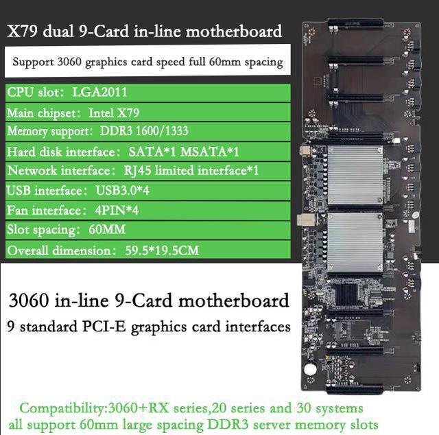 9-Card in-line BTC x79 desktop computer motherboard eth multi