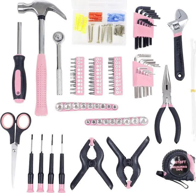 Alt view image 4 of 4 - Household Hand Tools, 86 Piece Tool Set With Roll-Up Bag by Stalwart, (Hammer, Wrench Set, Screwdriver Set, Pliers) - Great for the Home or Car - Pink