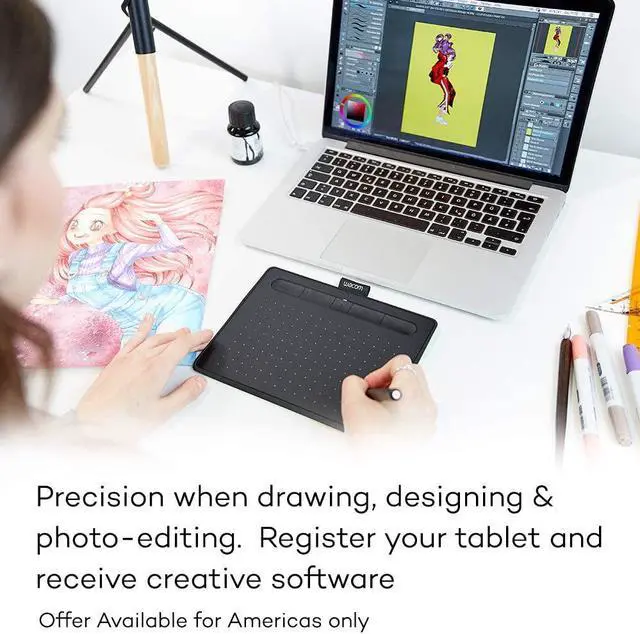 Alt view image 12 of 12 - Wacom Intuos Wireless Graphics Drawing Tablet with 3 Bonus Software Included, 7.9" X 6.3", Black with Pistachio Accent (CTL4100WLE0)