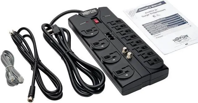 Alt view image 15 of 16 - TRIPP LITE TLP1208TELTV 8 Feet 12 Outlets 2880 Joules Tel / Moden and Coaxial Protection - Protect It! Surge Suppressor