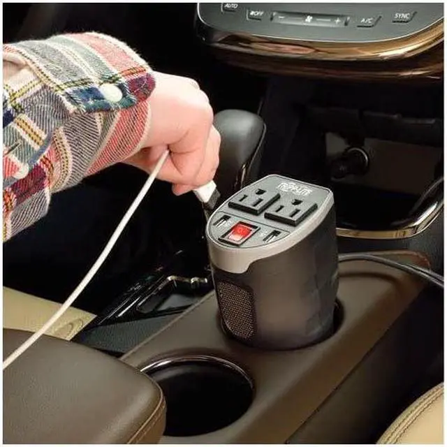 Alt view image 9 of 11 - Tripp Lite 200W Car Power Inverter with 2 Outlets & 2 USB Charging Ports, Cup Holder Design (PV200CUSB)