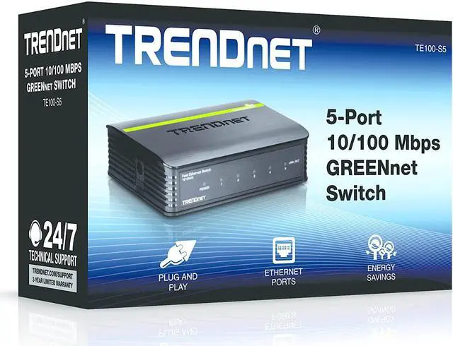 Alt view image 13 of 16 - TRENDnet 5-Port Unmanaged 10/100 Mbps GREENnet Ethernet Desktop Plastic Housing Switch, 5 X 10/100 Mbps Ports, 1Gbps Switching Capacity, TE100-S5