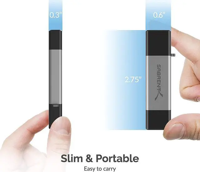 Alt view image 7 of 7 - SABRENT USB 3.0 and USB Type-C OTG Card Reader Supports SD, SDHC, SDXC, MMC/MicroSD, T-Flash (CR-BCA2)