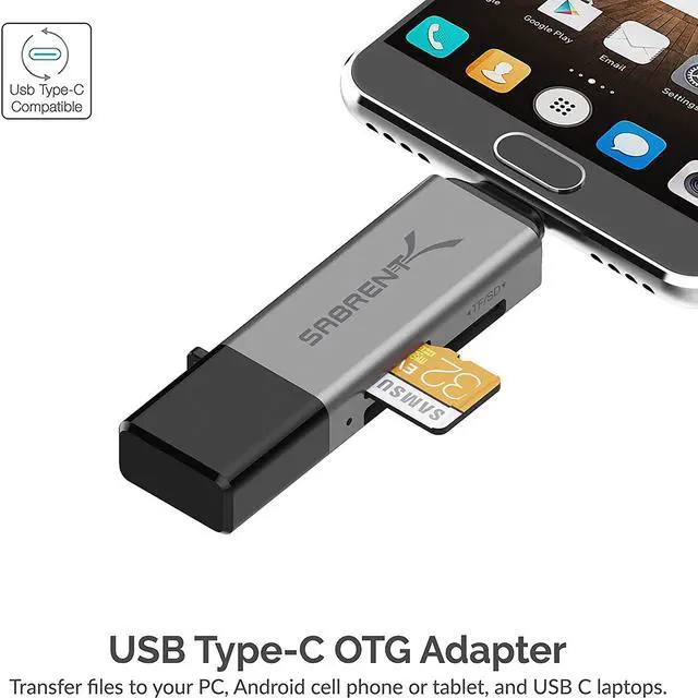 Alt view image 5 of 7 - SABRENT USB 3.0 and USB Type-C OTG Card Reader Supports SD, SDHC, SDXC, MMC/MicroSD, T-Flash (CR-BCA2)