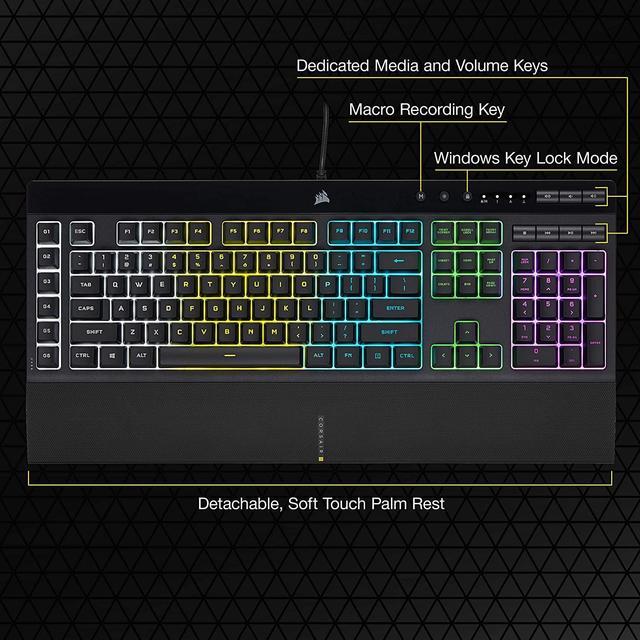 Alt view image 14 of 20 - Corsair K55 RGB PRO Membrane Wired Gaming Keyboard – IP42 Dust and Spill-Resistant, 6 Macro Keys w/ Elgato Integration, iCUE Compatible – Black