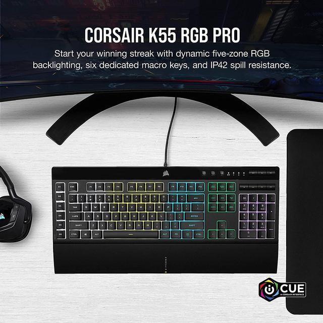Alt view image 16 of 20 - Corsair K55 RGB PRO Membrane Wired Gaming Keyboard – IP42 Dust and Spill-Resistant, 6 Macro Keys w/ Elgato Integration, iCUE Compatible – Black