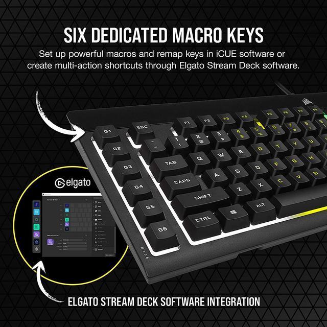 Alt view image 18 of 20 - Corsair K55 RGB PRO Membrane Wired Gaming Keyboard – IP42 Dust and Spill-Resistant, 6 Macro Keys w/ Elgato Integration, iCUE Compatible – Black