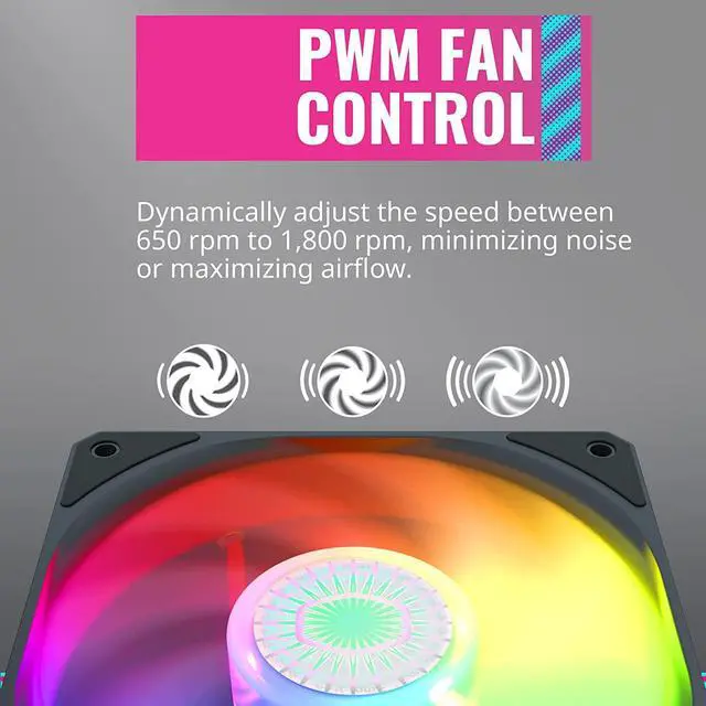 Alt view image 13 of 20 - Cooler Master SickleFlow 120 V2 Addressable RGB 3 in 1 Square Frame Fan, Individually Customizable LEDS, Air Balance Curve Blade Design, Sealed Bearing, PWM Control for Computer Case & Liquid Radiator