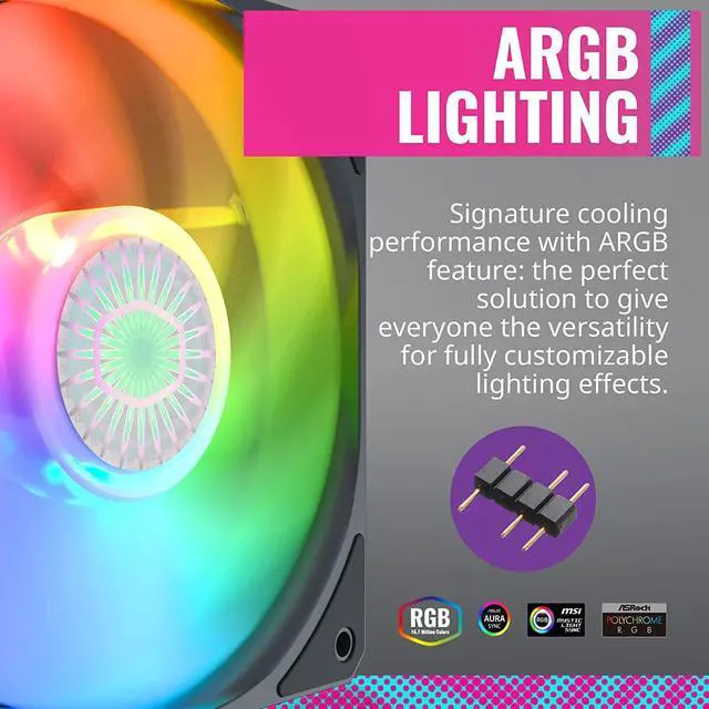Alt view image 15 of 20 - Cooler Master SickleFlow 120 V2 Addressable RGB 3 in 1 Square Frame Fan, Individually Customizable LEDS, Air Balance Curve Blade Design, Sealed Bearing, PWM Control for Computer Case & Liquid Radiator
