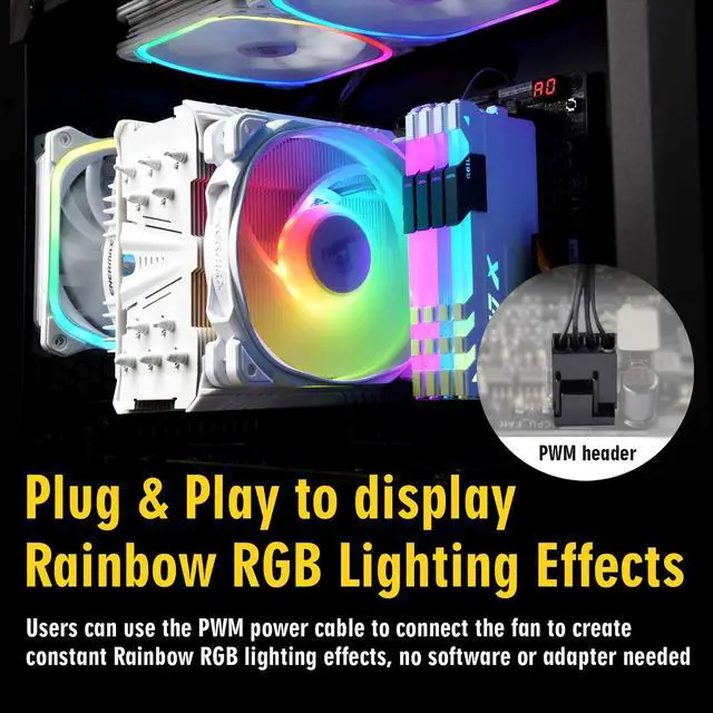 Alt view image 11 of 19 - Enermax ETS-T50 Axe ARGB White CPU Air Cooler, 230W+ TDP for Intel/ AMD Universal Socket, AM4 & AM5 / LGA 1700/1200/1151, 5 Direct Contact Heat Pipes, 120mm PWM Fan - AM5 & LGA1700 Ready