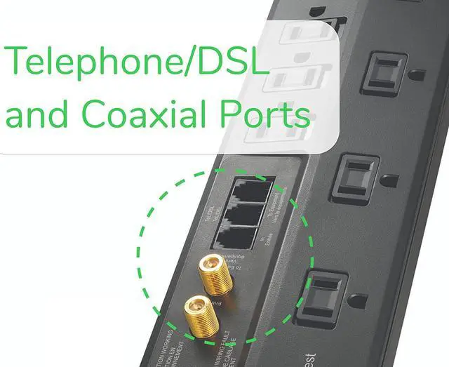 Alt view image 9 of 11 - APC P8VT3 8-Outlet 2770 Joules Surge Protector with Telephone, DSL and Coaxial Protection
