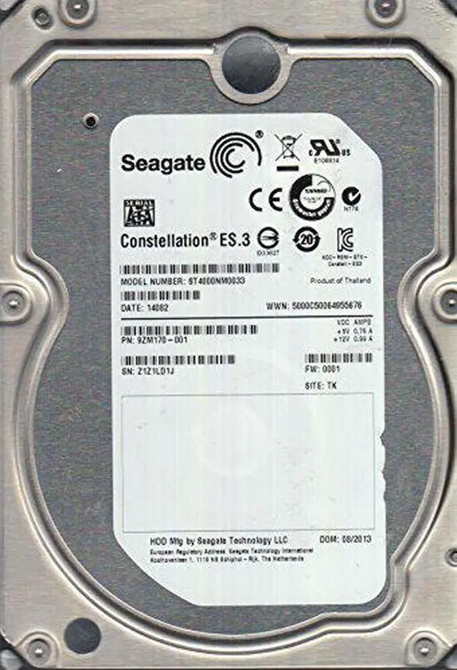 Main image of ST4000NM0033, Z1Z, TK, PN 9ZM170-001, FW 0001, Seagate 4TB SATA 3.5 Hard Drive