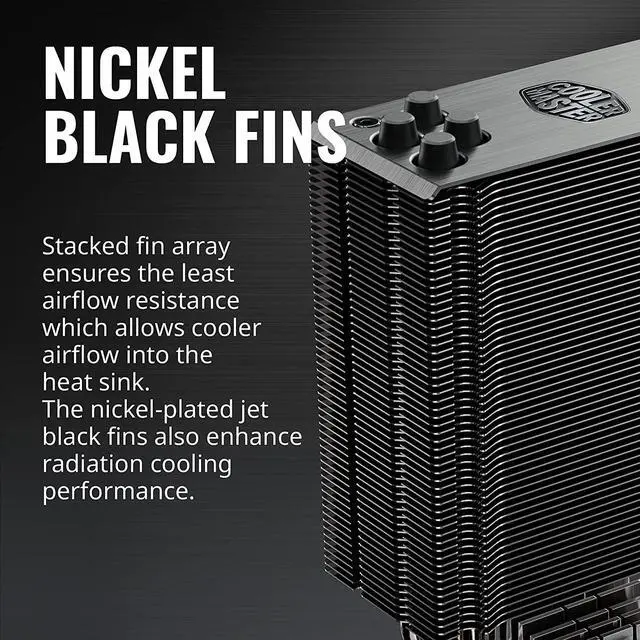 Alt view image 18 of 20 - Cooler Master Hyper 212 Black Edition CPU Air Cooler, Silencio FP120 Fan, 4 CDC 2.0 Heatpipes, Anodized Gun-Metal Black, Brushed Nickel Fins for AMD Ryzen/Intel LGA2066/1151 Compatible