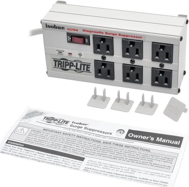 Alt view image 9 of 10 - Eaton Tripp Lite Series Isobar 6-Outlet Surge Protector, 6 ft. Cord with Right-Angle Plug, 3330 Joules, Diagnostic LEDs, Metal Housing - 6 x NEMA 5-15R - 1440 VA-3330J-120 V AC Input- 20 V AC Output