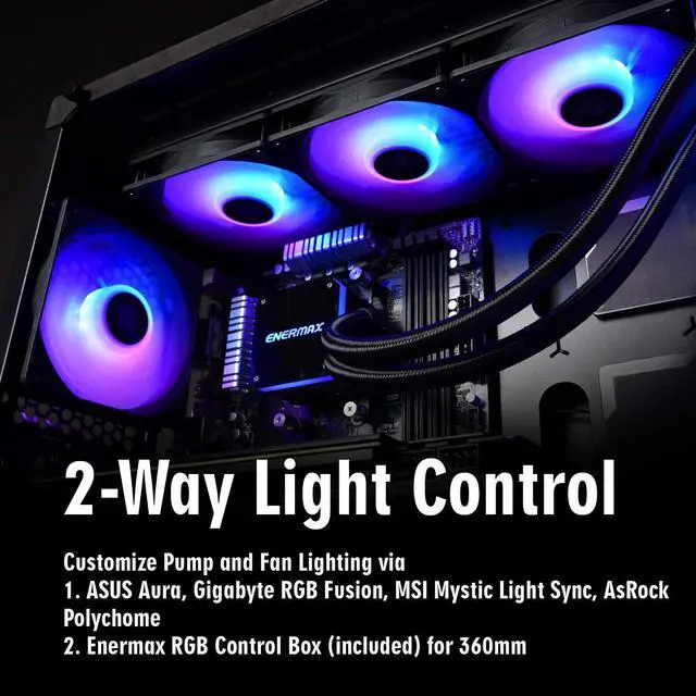 Alt view image 9 of 13 - Enermax LIQMAX III 360 ARGB, All-in-one CPU Liquid Cooler for AM4 & AM5 / LGA 1700/1200/1151, 360mm Radiator, Dual-Chamber Water Block, ARGB Fan - AM5 & LGA1700 Ready