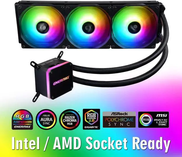 Alt view image 8 of 13 - Enermax LIQMAX III 360 ARGB, All-in-one CPU Liquid Cooler for AM4 & AM5 / LGA 1700/1200/1151, 360mm Radiator, Dual-Chamber Water Block, ARGB Fan - AM5 & LGA1700 Ready
