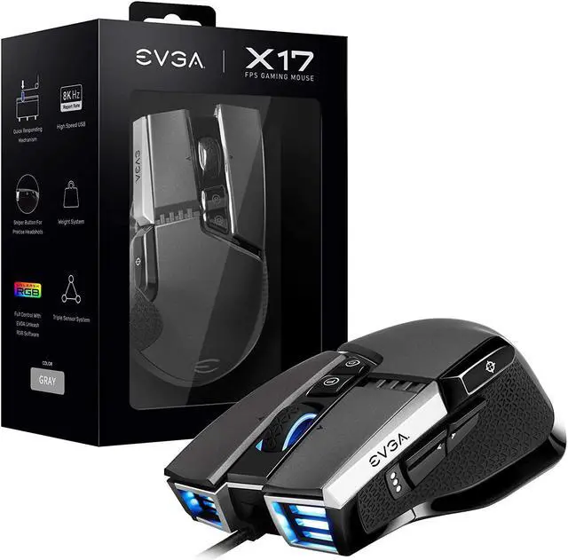 Alt view image 8 of 14 - EVGA X17 Gaming Mouse, Wired, Grey, Customizable, 16,000 DPI, 5 Profiles, 10 Buttons, Ergonomic 903-W1-17GR-KR