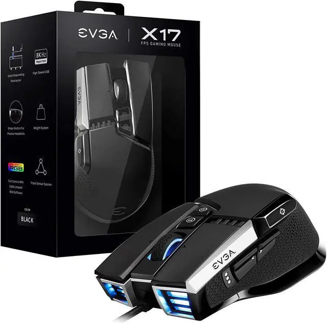 Alt view image 10 of 12 - EVGA X17 Gaming Mouse, Wired, Black, Customizable, 16,000 DPI, 5 Profiles, 10 Buttons, Ergonomic 903-W1-17BK-KR