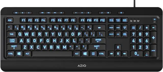 Alt view image 10 of 20 - AZIO KB505U Black USB Wired Standard Large Print 3 Color Backlit Keyboard