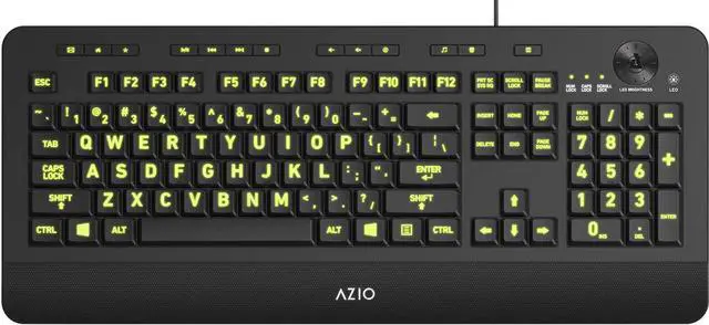 Alt view image 2 of 5 - Azio Vision Backlit USB Keyboard with Large Print keys and 5 Interchangeable Backlight Colors (KB506) - Wired