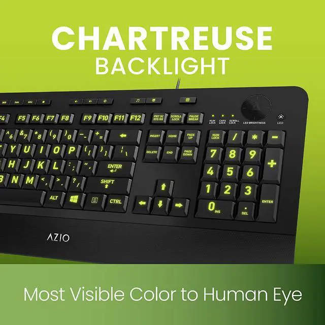 Alt view image 3 of 5 - Azio Vision Backlit USB Keyboard with Large Print keys and 5 Interchangeable Backlight Colors (KB506) - Wired