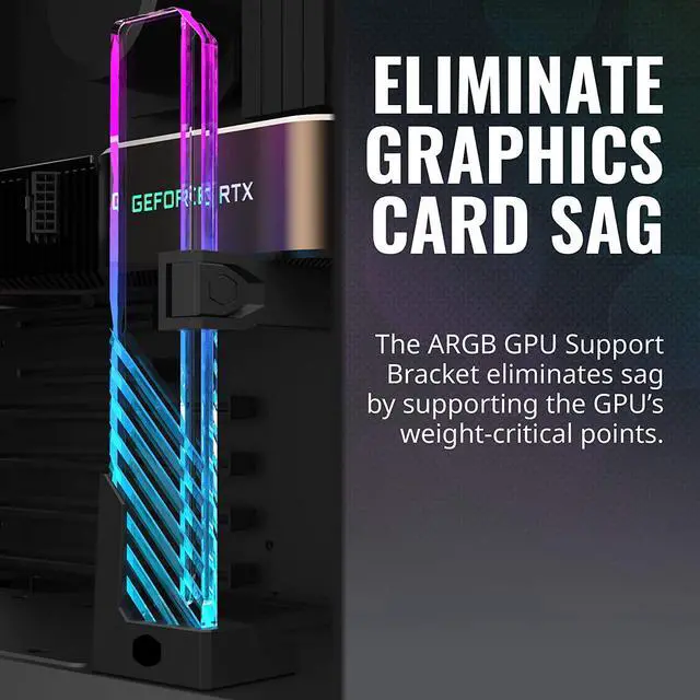 Alt view image 15 of 16 - Cooler Master MasterAccessory ARGB GPU Support Bracket, Edge-Lit ARGB Tempered Glass, Universal GPU Bracket, Multiple Orientations