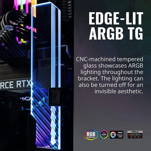 Alt view image 16 of 16 - Cooler Master MasterAccessory ARGB GPU Support Bracket, Edge-Lit ARGB Tempered Glass, Universal GPU Bracket, Multiple Orientations